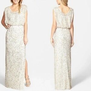 Champagne Homecoming Dress Womens 12 Formal Gown Gold Silver Sequin Wedding MOTB